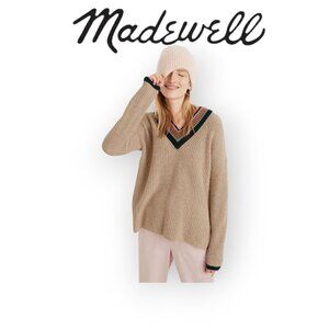 Madewell l/s Tipped Forrest V-Neck Sweater heather birch/green/pink size XL NWT